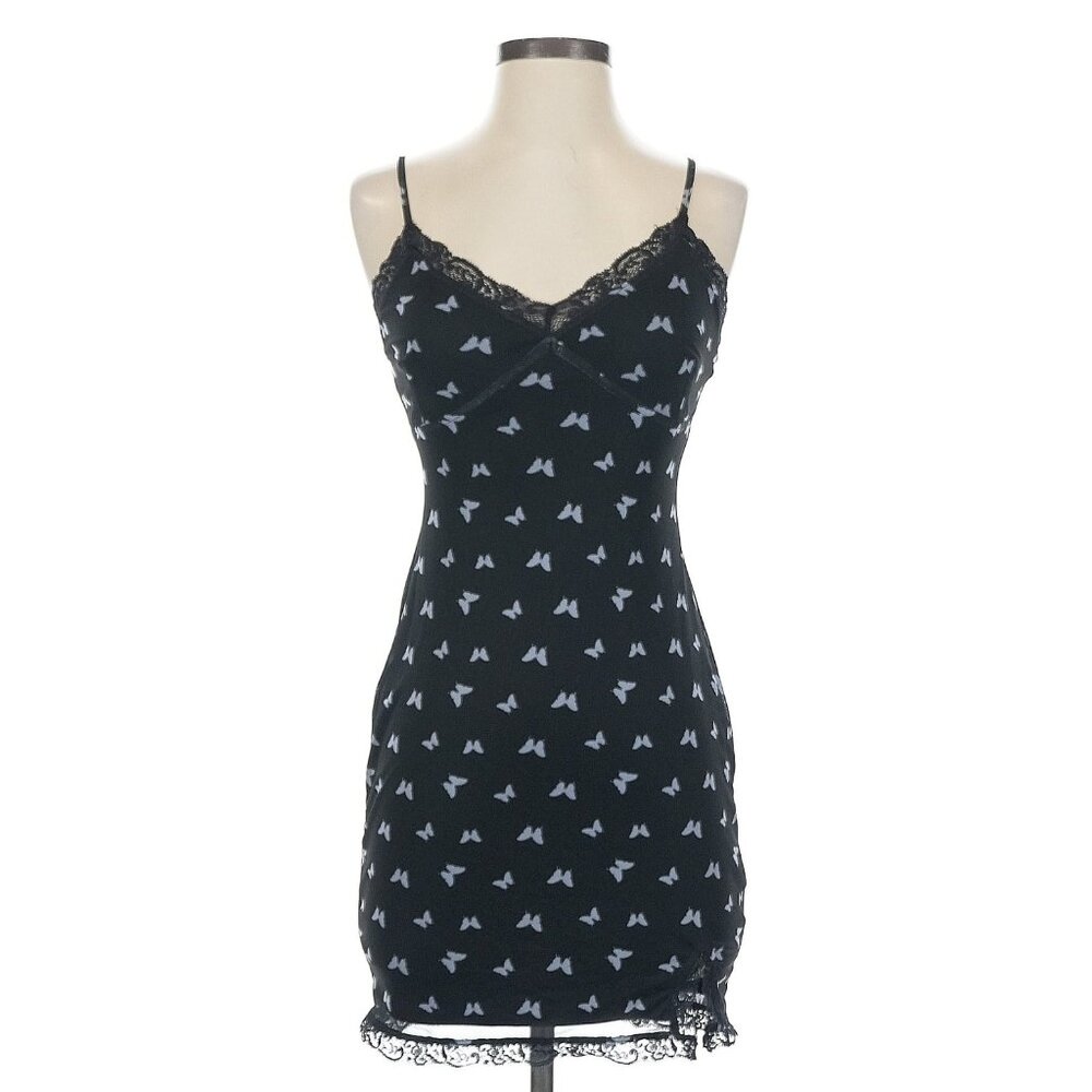 Wild Fable Black Butterfly Lace-Trim Mini Dress | Dollcore Babydoll Dark Romance - Picture 3 of 15
